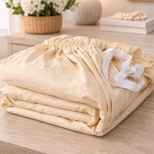Queen Elastic Bed Skirt Light Yellow Dust Ruffle Bedding Cover